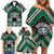 Personalised Aotearoa Niho Taniwha Motif Family Matching Off Shoulder Short Dress and Hawaiian Shirt Green Style