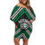 Personalised Aotearoa Niho Taniwha Motif Family Matching Off Shoulder Short Dress and Hawaiian Shirt Green Style