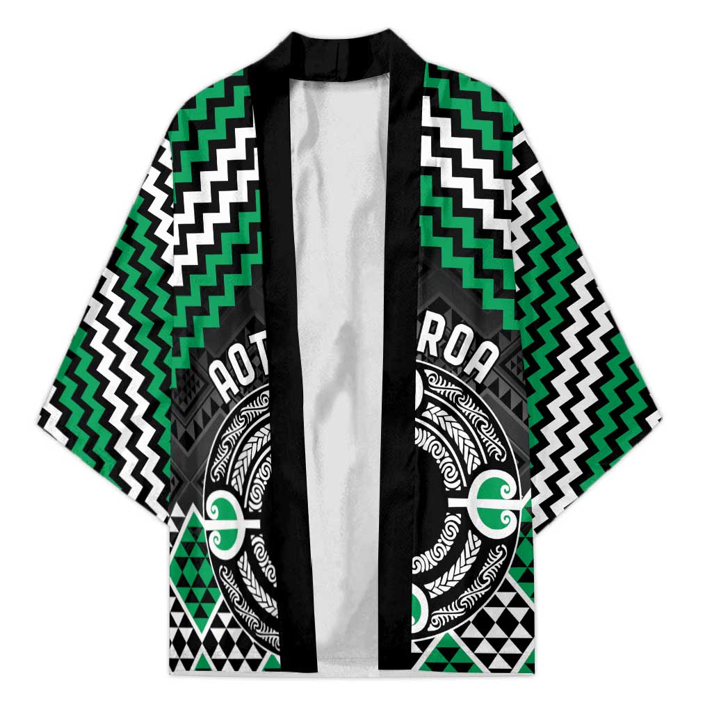 Personalised Aotearoa Niho Taniwha Motif Kimono Green Style LT9 Unisex Green - Polynesian Pride