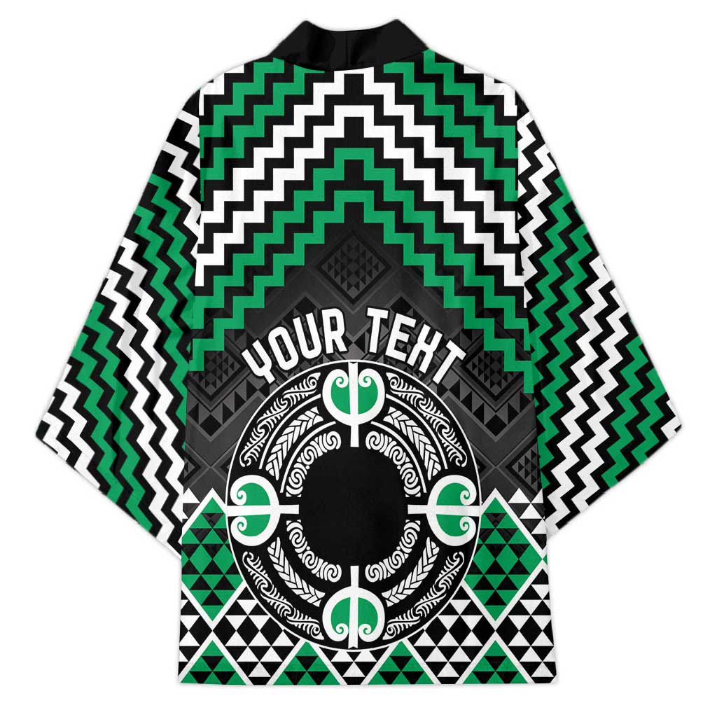 Personalised Aotearoa Niho Taniwha Motif Kimono Green Style LT9 - Polynesian Pride