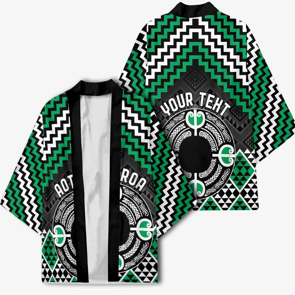Personalised Aotearoa Niho Taniwha Motif Kimono Green Style LT9 - Polynesian Pride