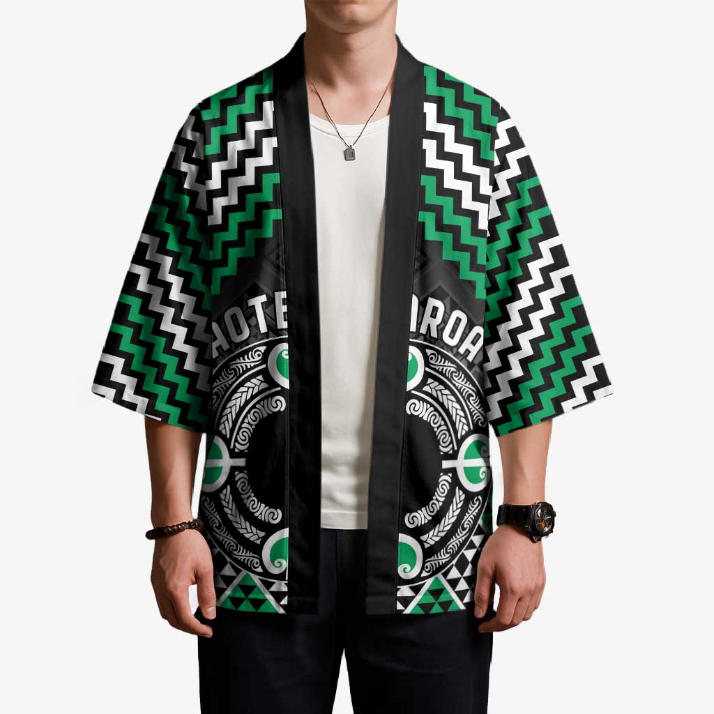 Personalised Aotearoa Niho Taniwha Motif Kimono Green Style LT9 - Polynesian Pride