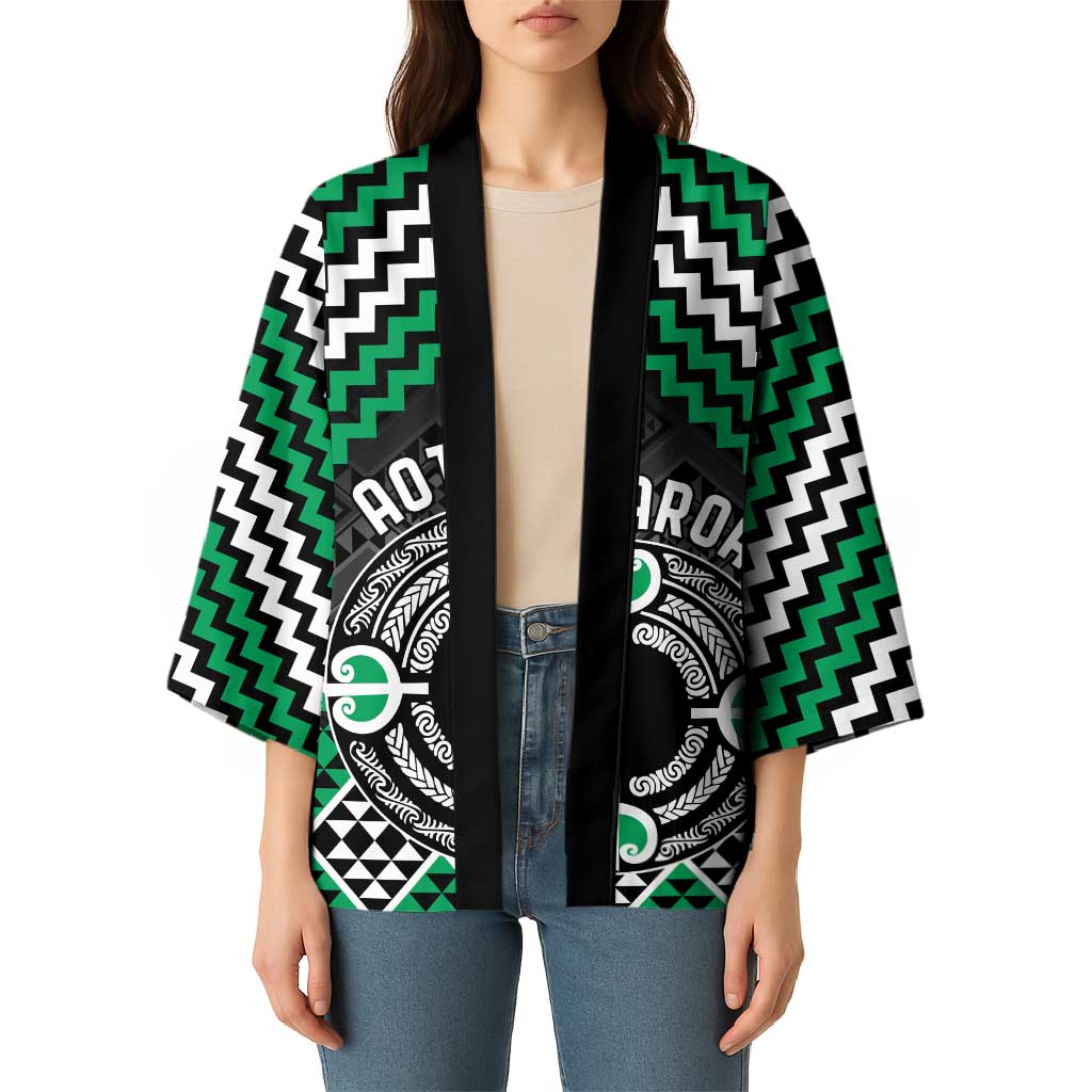Personalised Aotearoa Niho Taniwha Motif Kimono Green Style LT9 - Polynesian Pride