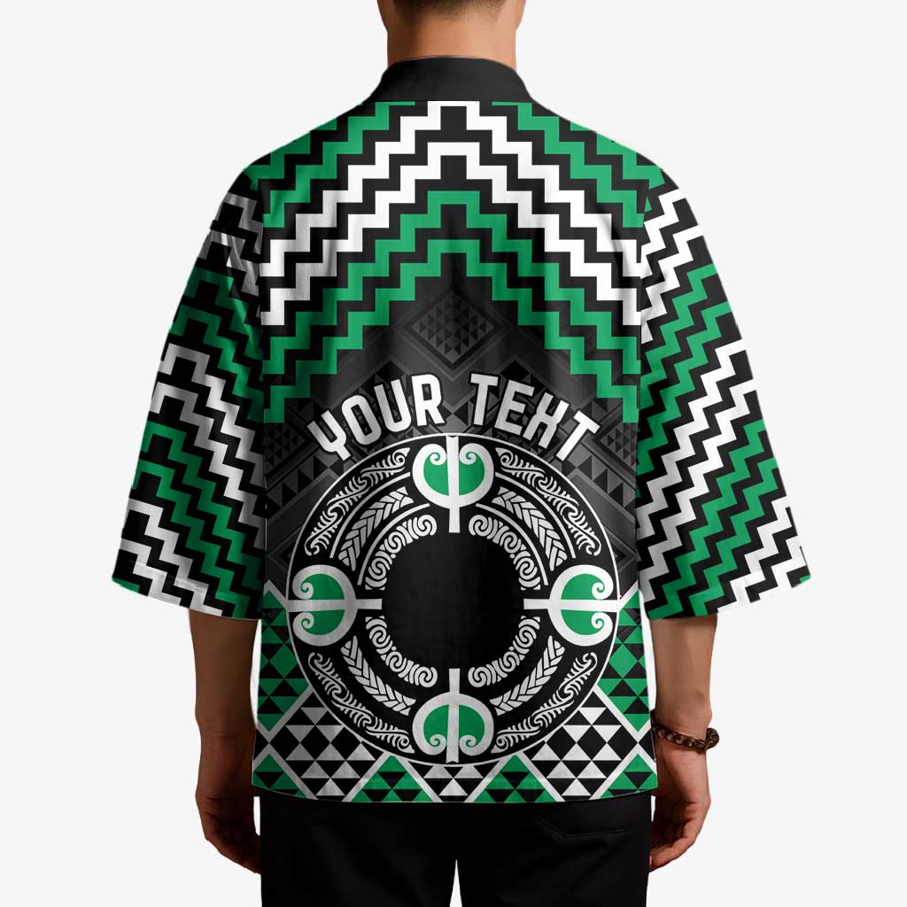 Personalised Aotearoa Niho Taniwha Motif Kimono Green Style LT9 - Polynesian Pride