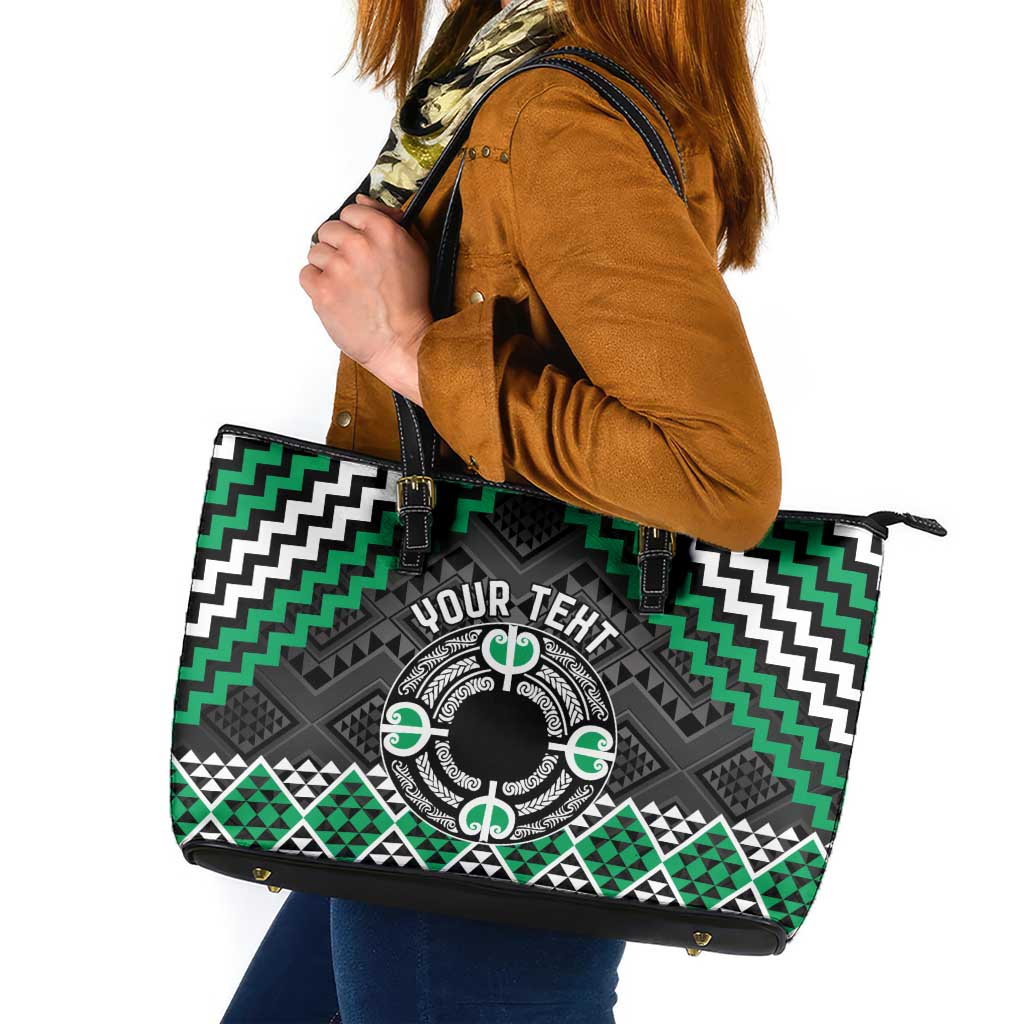 Personalised Aotearoa Niho Taniwha Motif Leather Tote Bag Green Style