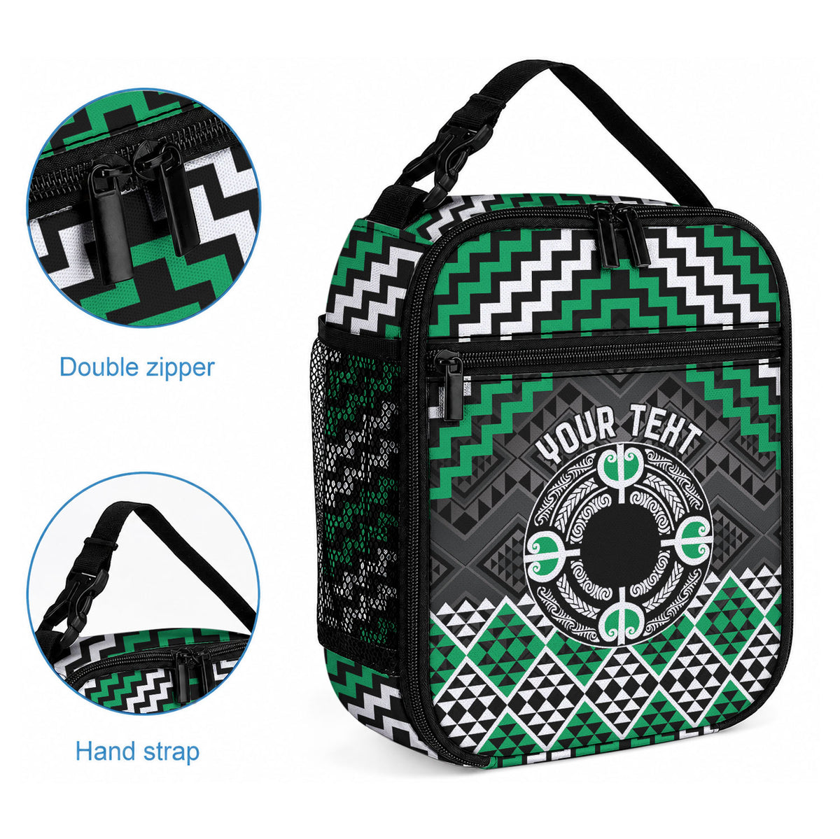 Personalised Aotearoa Niho Taniwha Motif Lunch Bag Green Style LT9 - Polynesian Pride