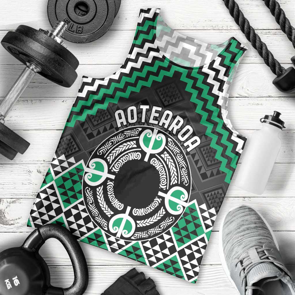 Personalised Aotearoa Niho Taniwha Motif Men Tank Top Green Style LT9 - Polynesian Pride