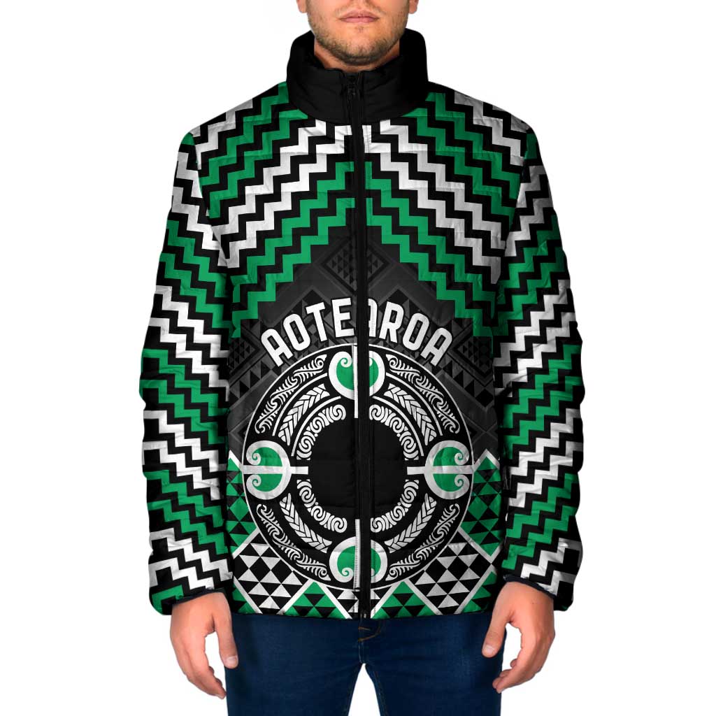 Personalised Aotearoa Niho Taniwha Motif Padded Jacket Green Style LT9 Men Green - Polynesian Pride