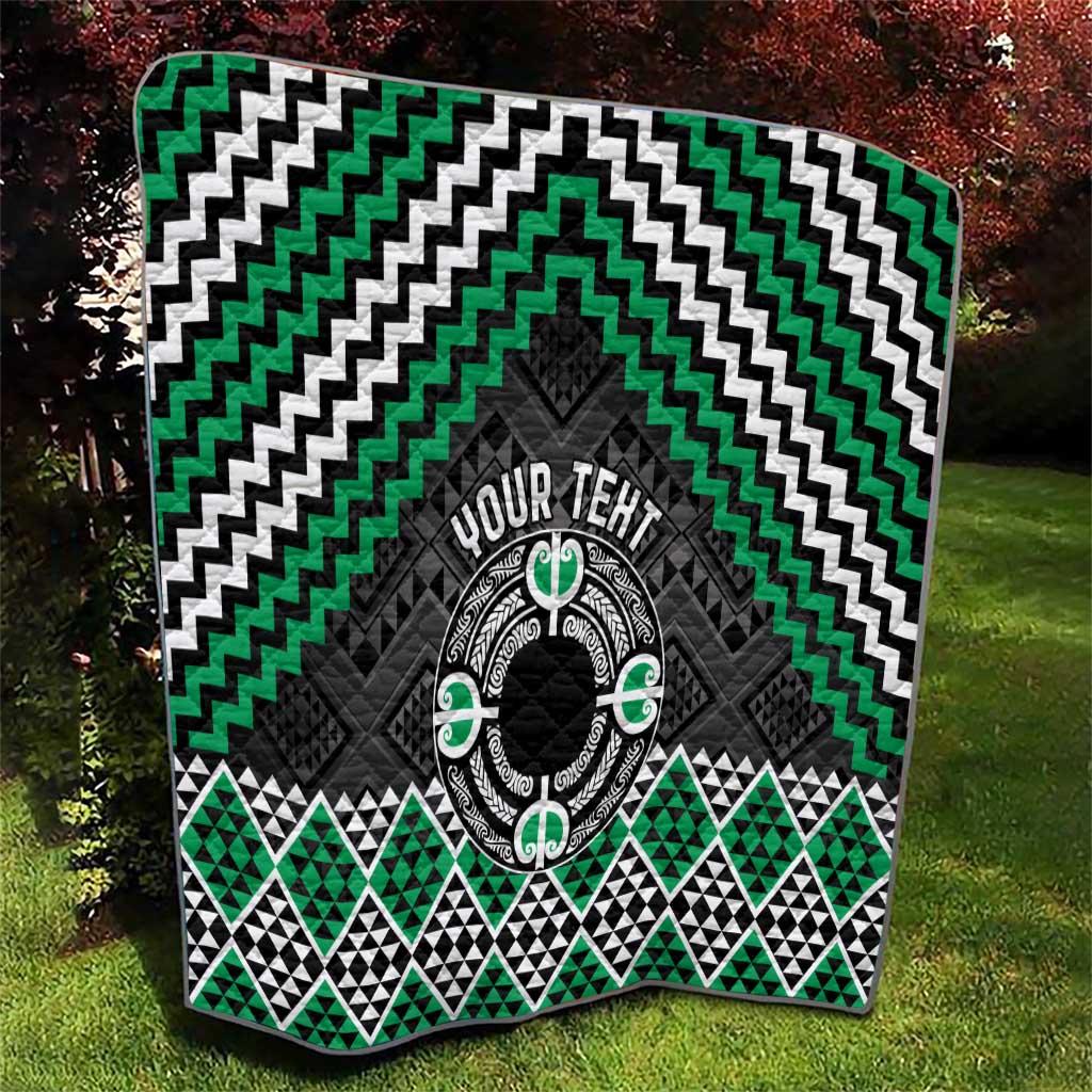 Personalised Aotearoa Niho Taniwha Motif Quilt Green Style LT9 - Polynesian Pride