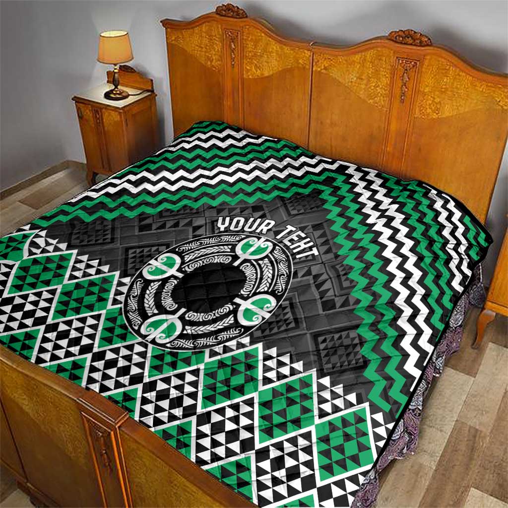 Personalised Aotearoa Niho Taniwha Motif Quilt Green Style LT9 - Polynesian Pride