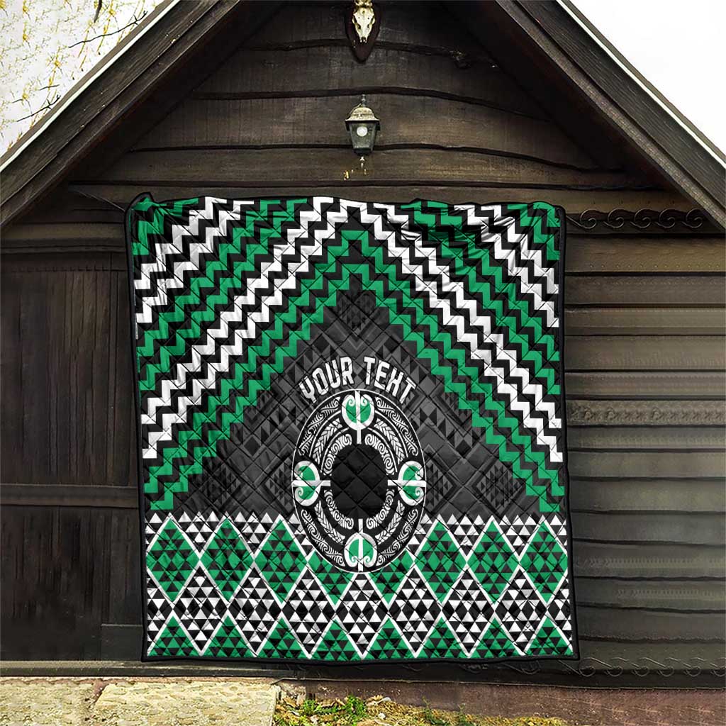 Personalised Aotearoa Niho Taniwha Motif Quilt Green Style LT9 - Polynesian Pride