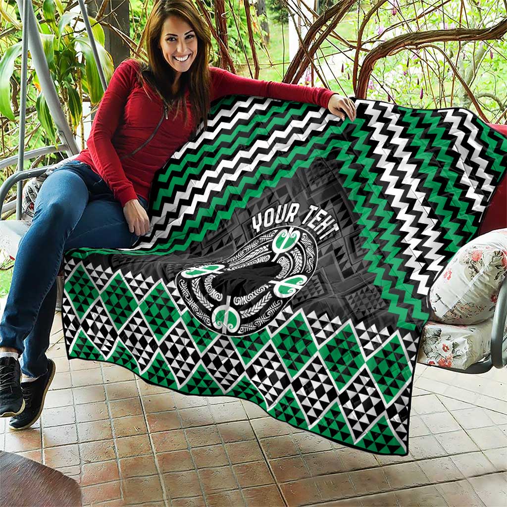 Personalised Aotearoa Niho Taniwha Motif Quilt Green Style LT9 - Polynesian Pride