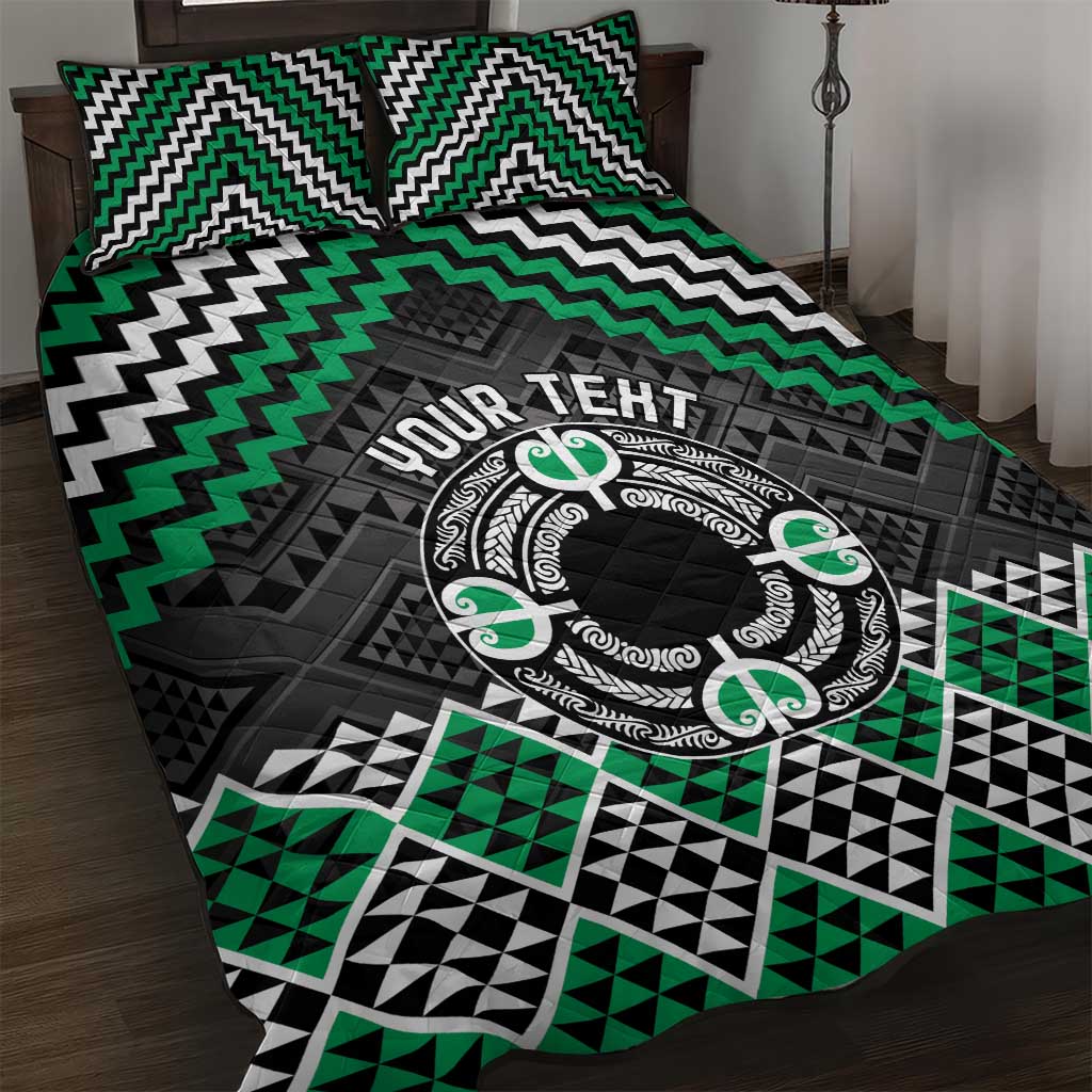 Personalised Aotearoa Niho Taniwha Motif Quilt Bed Set Green Style LT9 Green - Polynesian Pride
