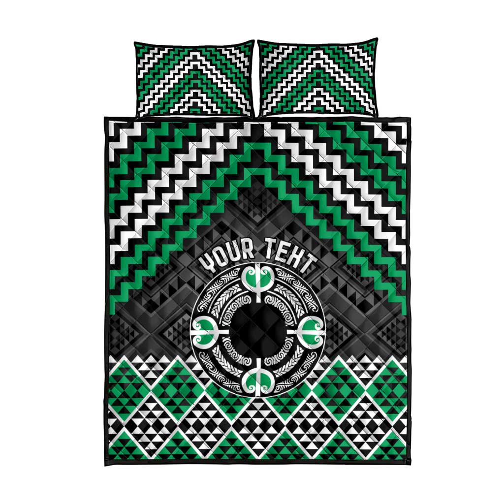 Personalised Aotearoa Niho Taniwha Motif Quilt Bed Set Green Style LT9 - Polynesian Pride