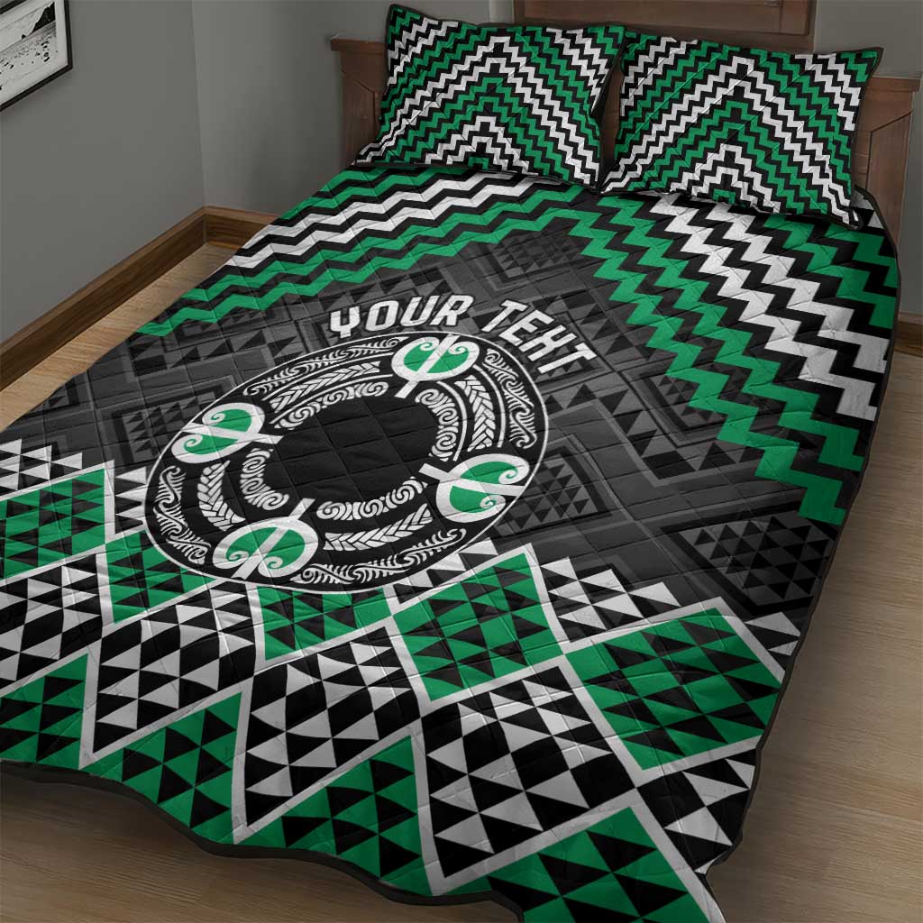Personalised Aotearoa Niho Taniwha Motif Quilt Bed Set Green Style LT9 - Polynesian Pride