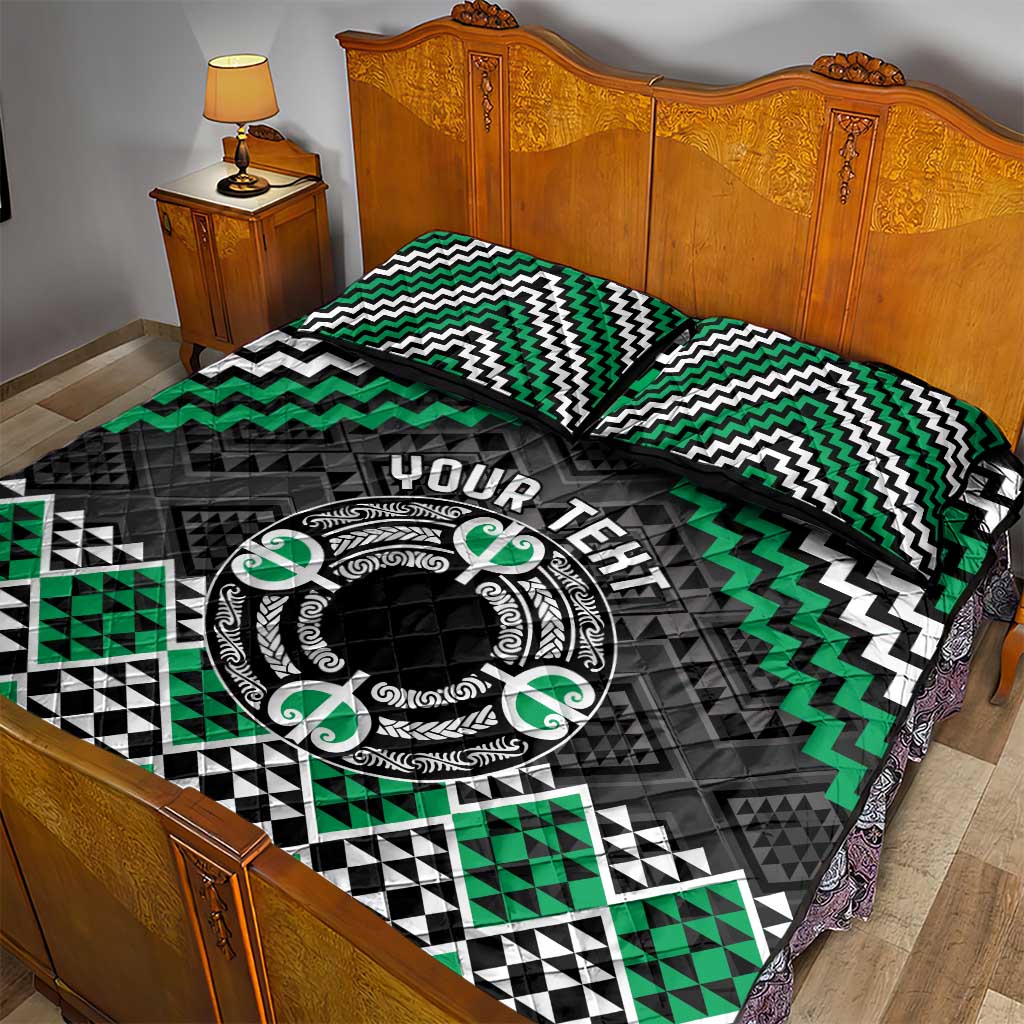 Personalised Aotearoa Niho Taniwha Motif Quilt Bed Set Green Style LT9 - Polynesian Pride