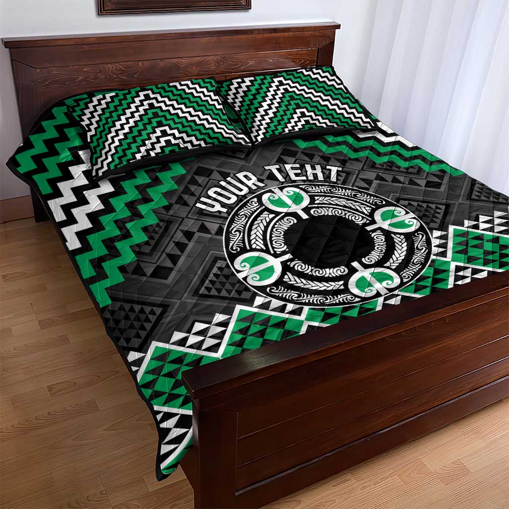 Personalised Aotearoa Niho Taniwha Motif Quilt Bed Set Green Style LT9 - Polynesian Pride