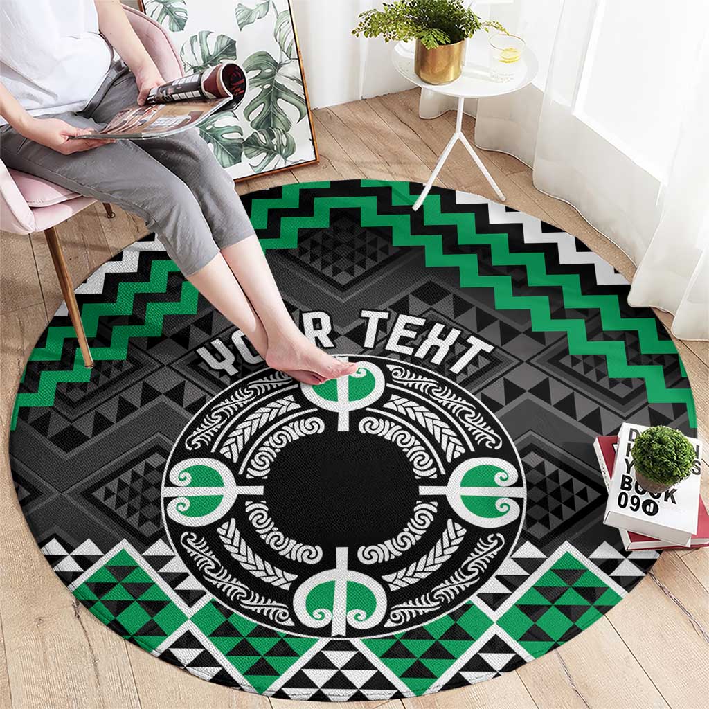 Personalised Aotearoa Niho Taniwha Motif Round Carpet Green Style LT9 - Polynesian Pride