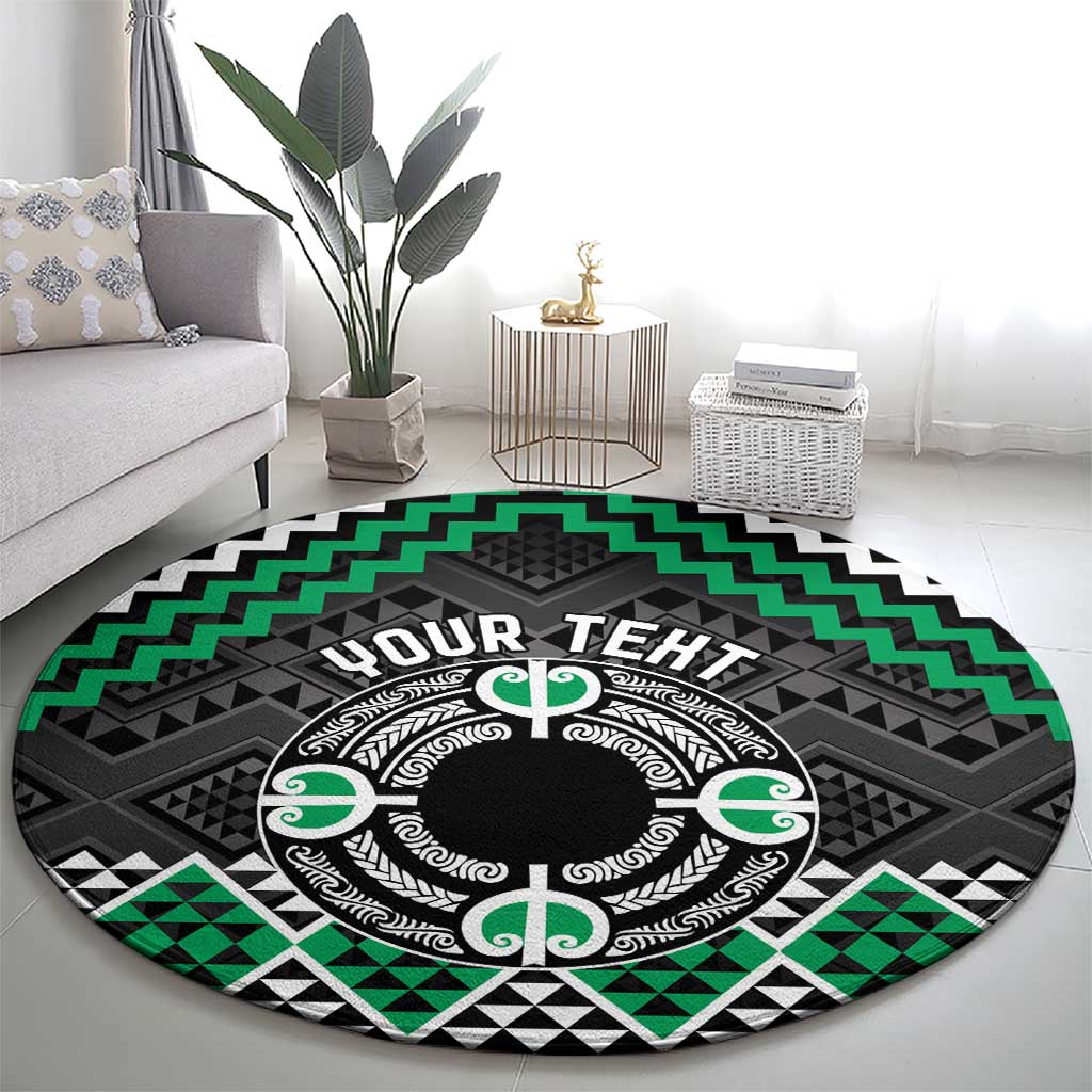 Personalised Aotearoa Niho Taniwha Motif Round Carpet Green Style LT9 - Polynesian Pride