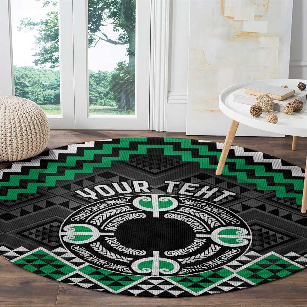 Personalised Aotearoa Niho Taniwha Motif Round Carpet Green Style LT9 - Polynesian Pride