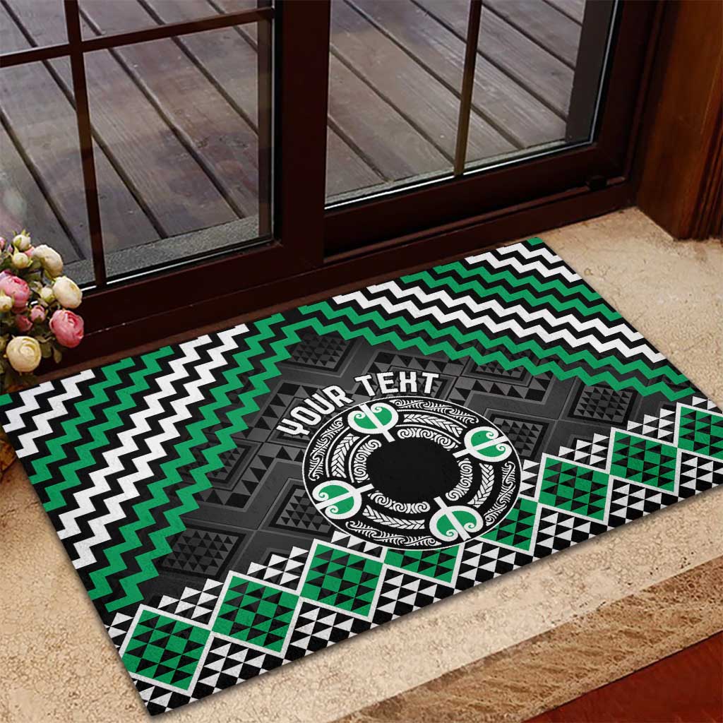 Personalised Aotearoa Niho Taniwha Motif Rubber Doormat Green Style LT9 - Polynesian Pride