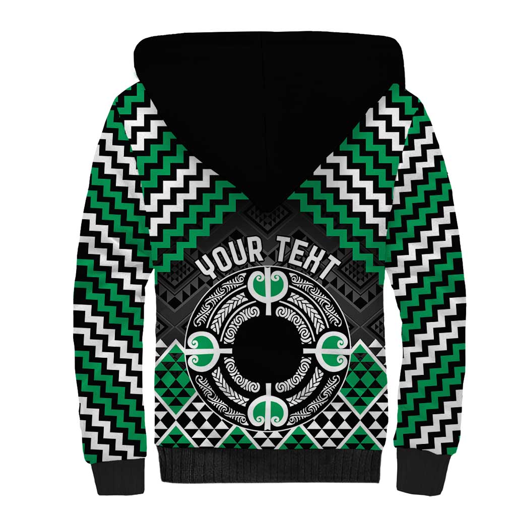 Personalised Aotearoa Niho Taniwha Motif Sherpa Hoodie Green Style LT9 - Polynesian Pride