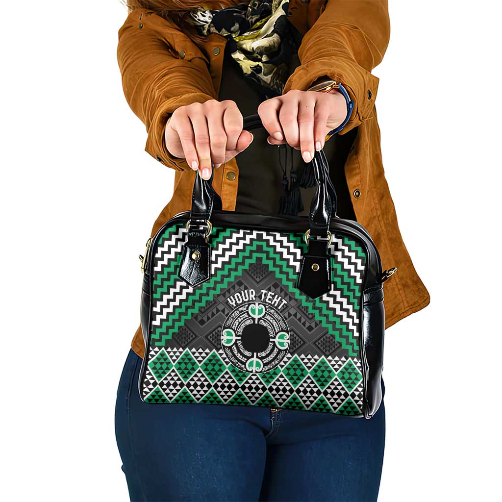 Personalised Aotearoa Niho Taniwha Motif Shoulder Handbag Green Style LT9 One Size Green - Polynesian Pride