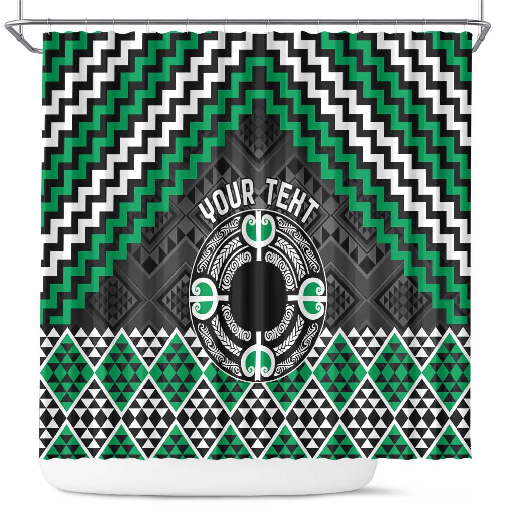 Personalised Aotearoa Niho Taniwha Motif Shower Curtain Green Style LT9 Green - Polynesian Pride