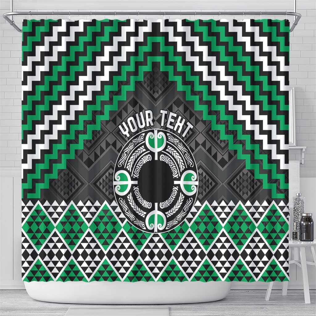 Personalised Aotearoa Niho Taniwha Motif Shower Curtain Green Style LT9 - Polynesian Pride