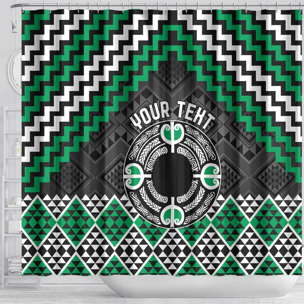 Personalised Aotearoa Niho Taniwha Motif Shower Curtain Green Style LT9 - Polynesian Pride
