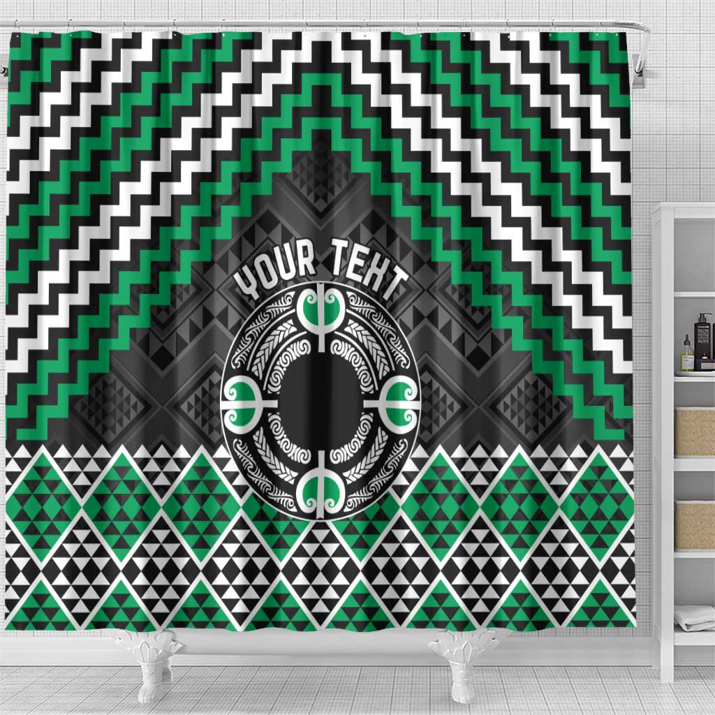 Personalised Aotearoa Niho Taniwha Motif Shower Curtain Green Style LT9 - Polynesian Pride