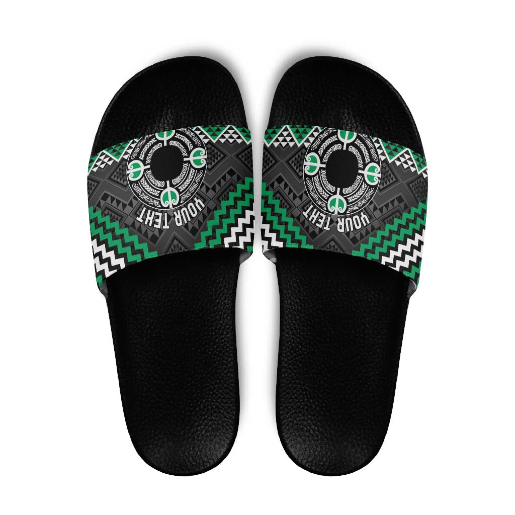Personalised Aotearoa Niho Taniwha Motif Slide Sandals Green Style LT9 Green - Polynesian Pride
