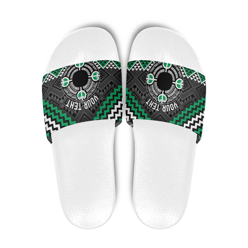 Personalised Aotearoa Niho Taniwha Motif Slide Sandals Green Style LT9 Green - Polynesian Pride