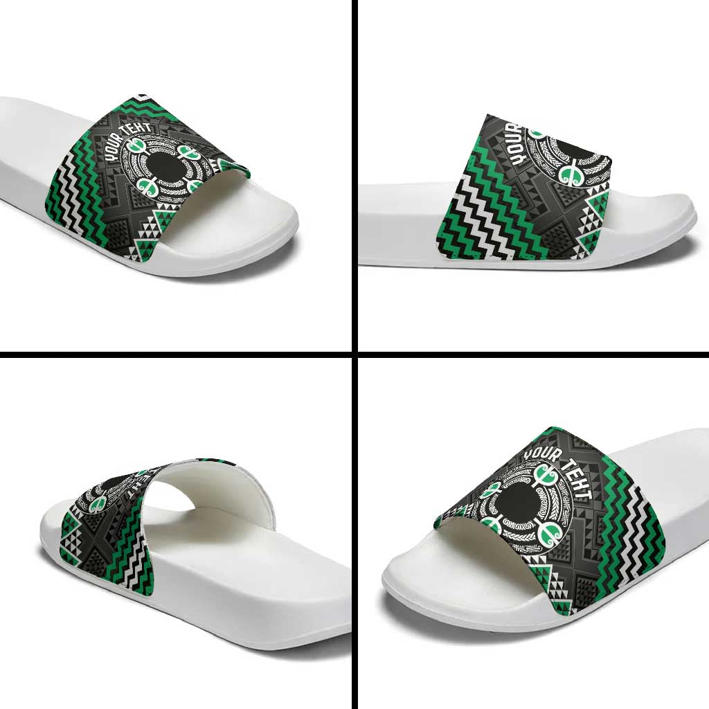 Personalised Aotearoa Niho Taniwha Motif Slide Sandals Green Style LT9 - Polynesian Pride