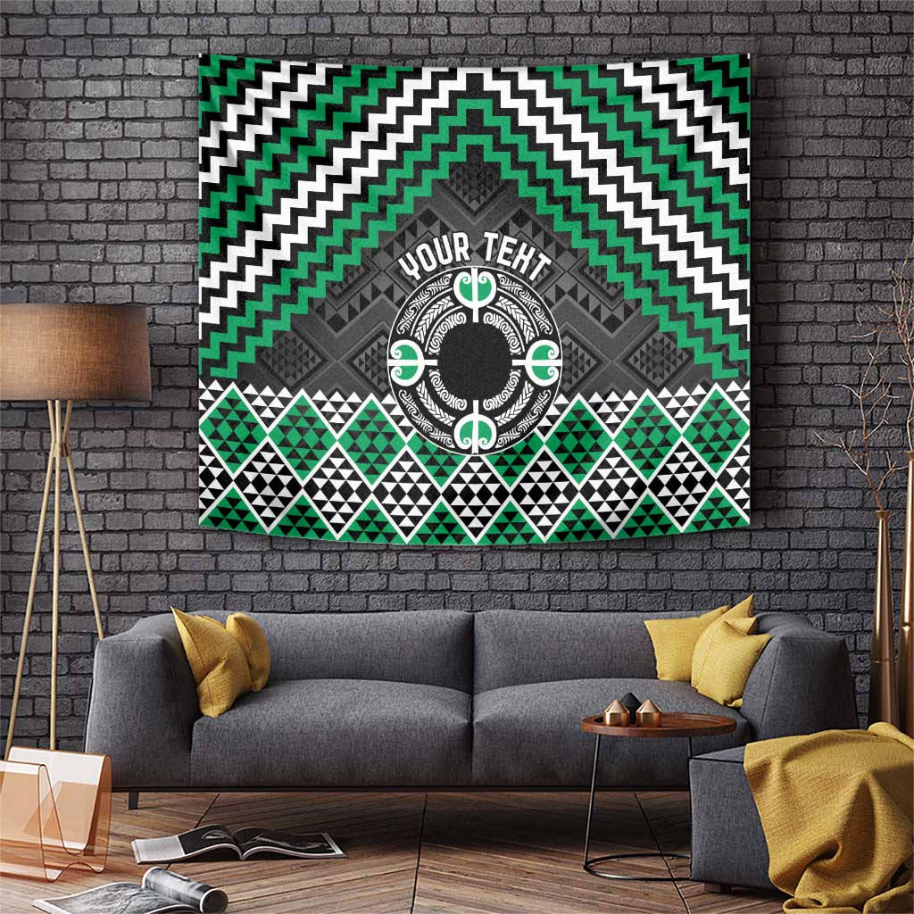 Personalised Aotearoa Niho Taniwha Motif Tapestry Green Style LT9 Green - Polynesian Pride