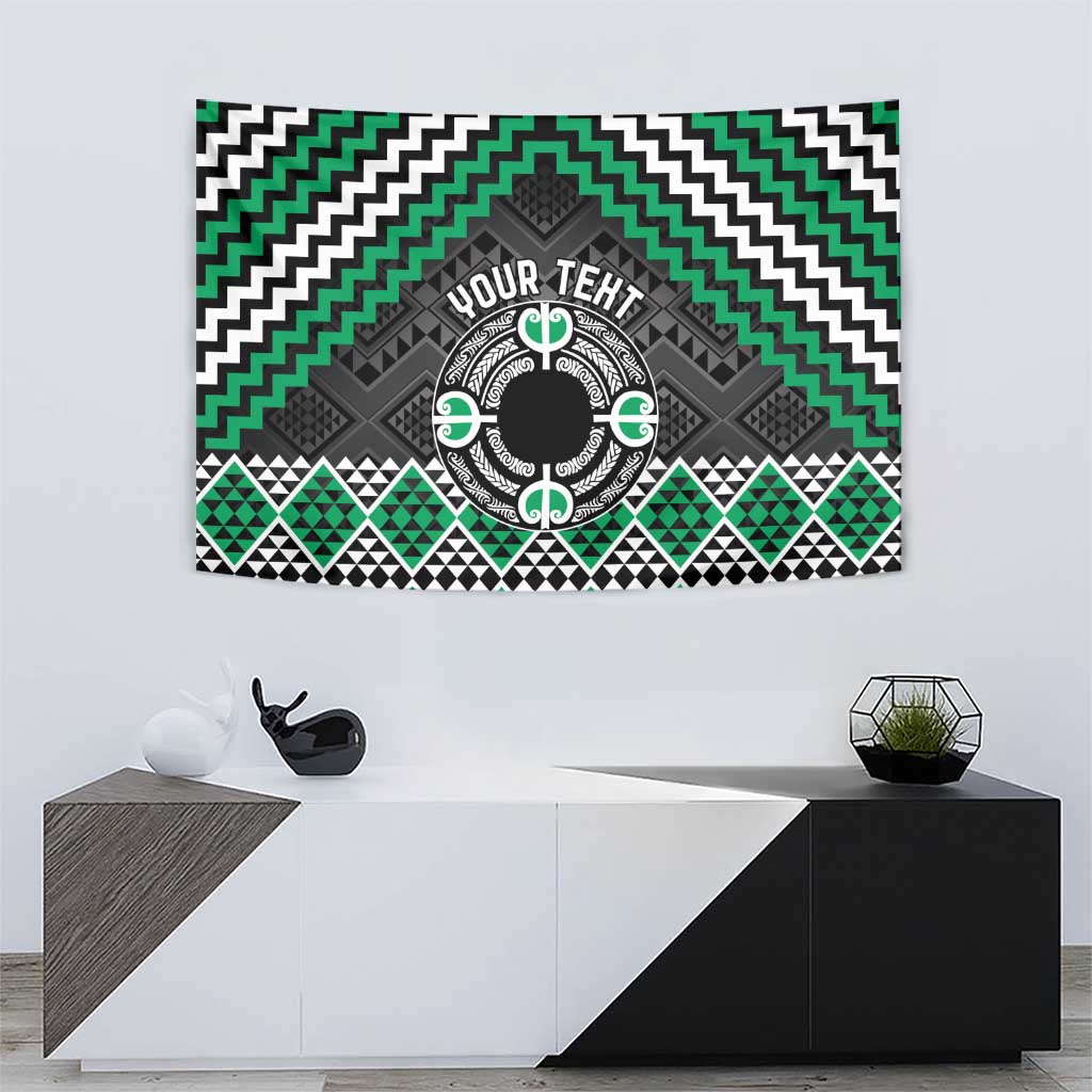 Personalised Aotearoa Niho Taniwha Motif Tapestry Green Style LT9 - Polynesian Pride