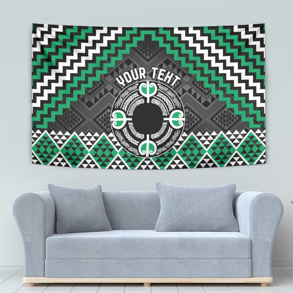 Personalised Aotearoa Niho Taniwha Motif Tapestry Green Style LT9 - Polynesian Pride