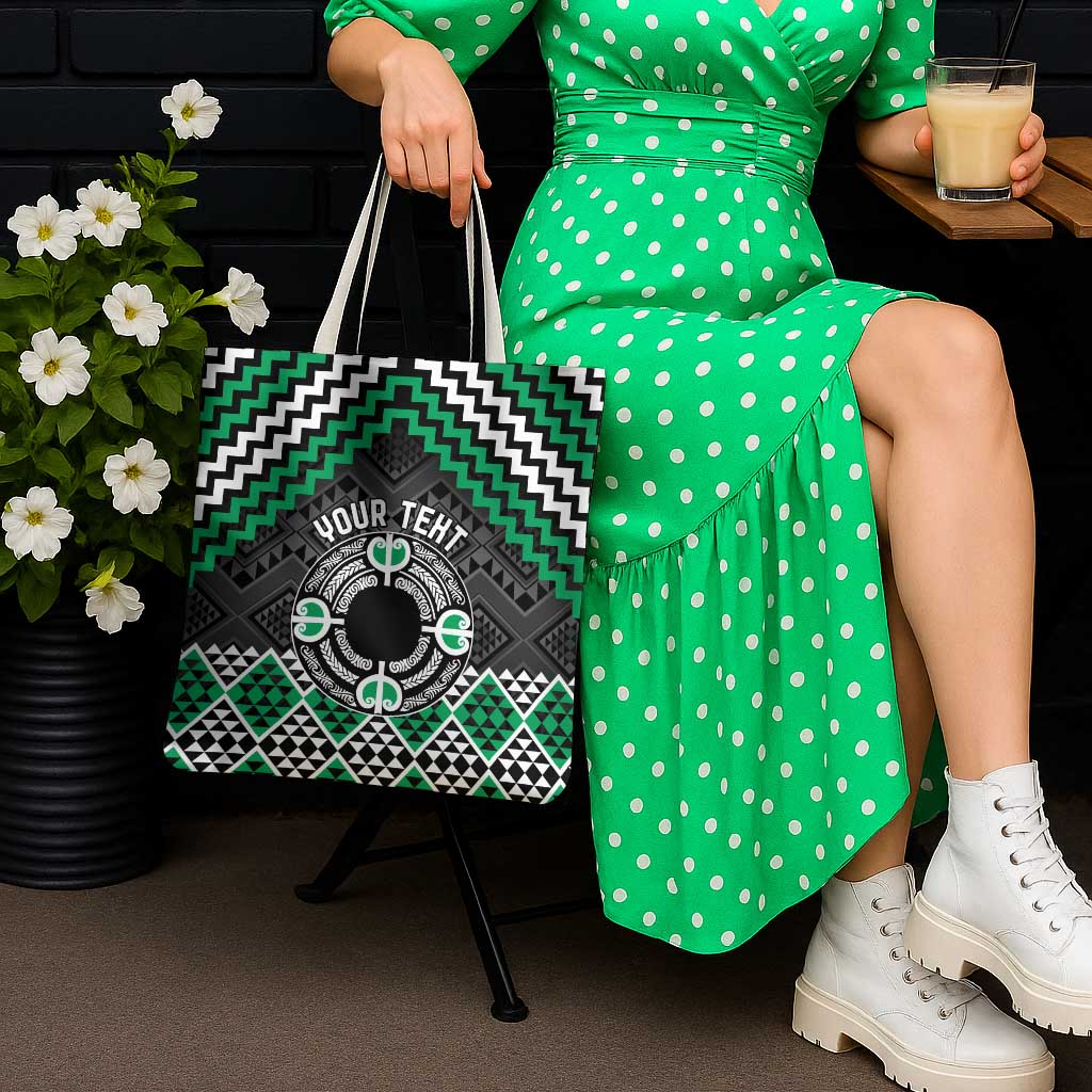Personalised Aotearoa Niho Taniwha Motif Tote Bag Green Style LT9 - Polynesian Pride