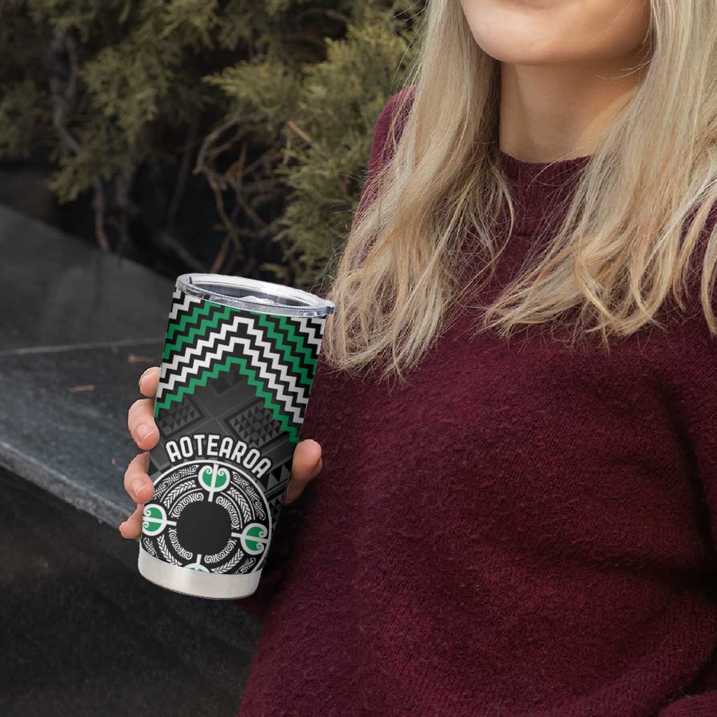 Personalised Aotearoa Niho Taniwha Motif Tumbler Cup Green Style LT9 - Polynesian Pride