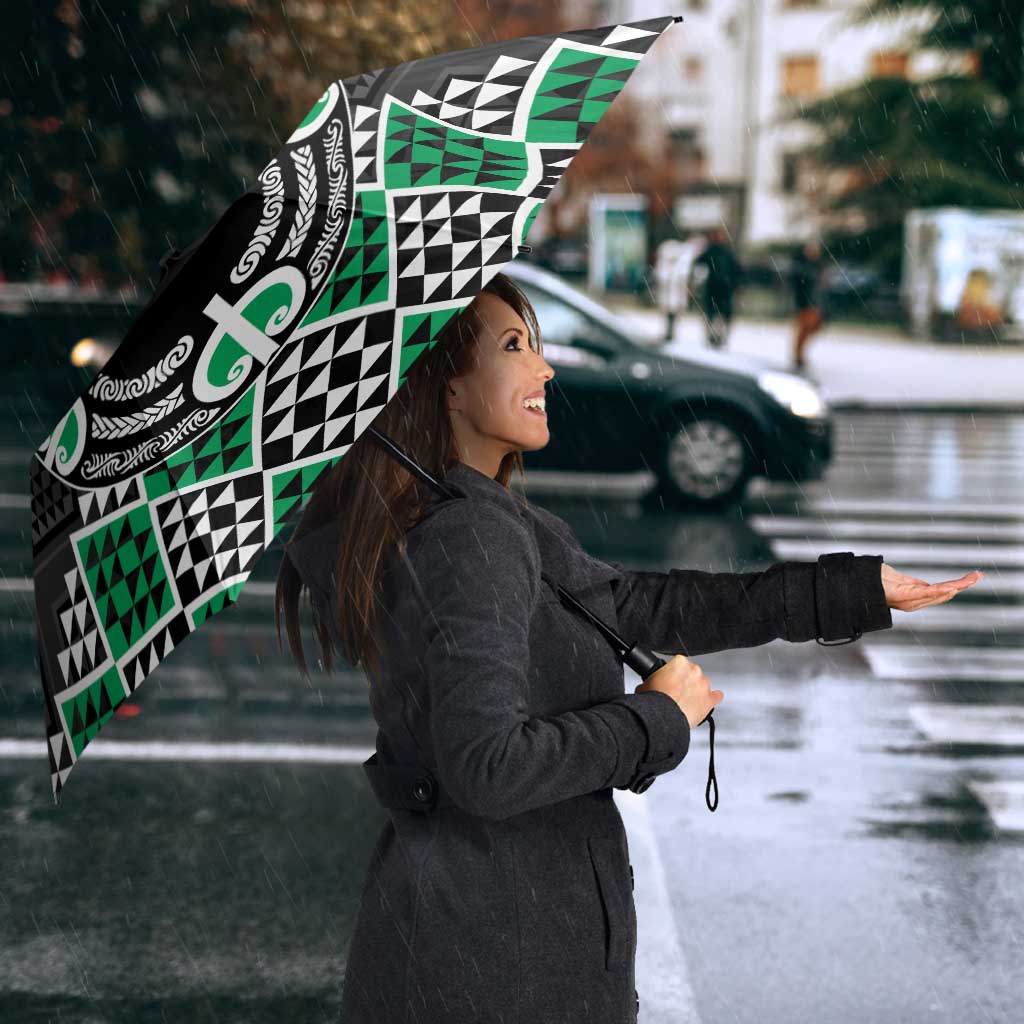 Personalised Aotearoa Niho Taniwha Motif Umbrella Green Style LT9 - Polynesian Pride