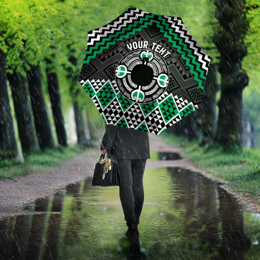 Personalised Aotearoa Niho Taniwha Motif Umbrella Green Style LT9 - Polynesian Pride
