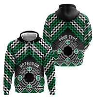 Personalised Aotearoa Niho Taniwha Motif Zip Hoodie Green Style LT9 - Polynesian Pride