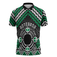 Personalised Aotearoa Niho Taniwha Motif Zipper Polo Shirt Green Style LT9 Green - Polynesian Pride