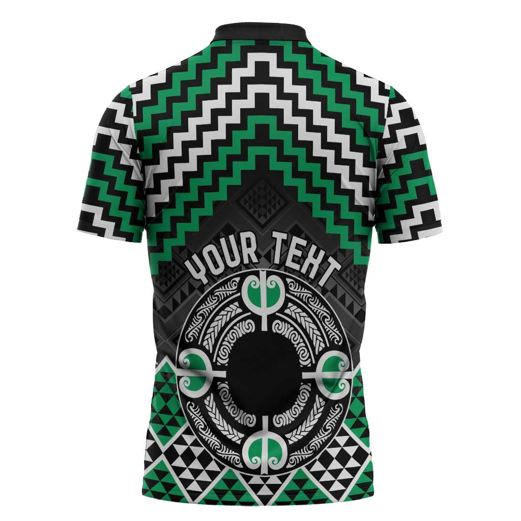 Personalised Aotearoa Niho Taniwha Motif Zipper Polo Shirt Green Style LT9 - Polynesian Pride