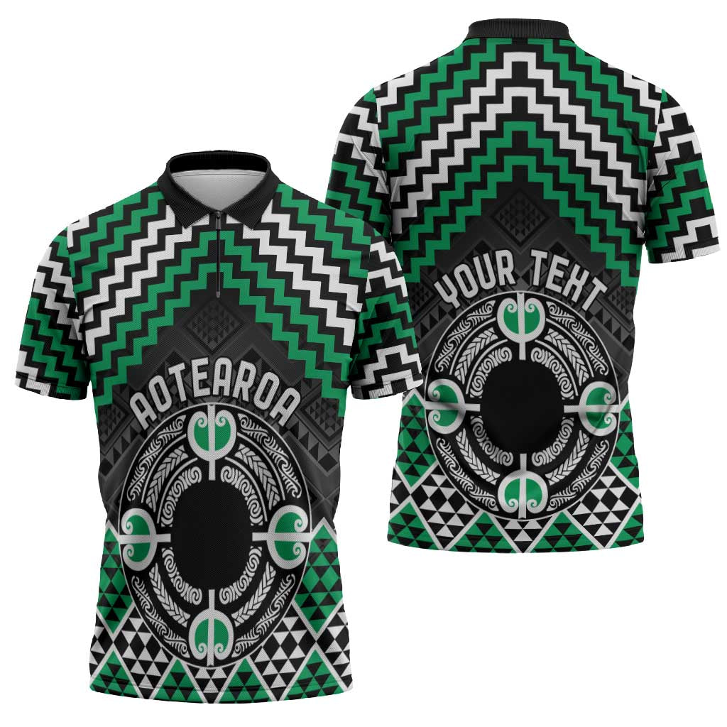 Personalised Aotearoa Niho Taniwha Motif Zipper Polo Shirt Green Style LT9 - Polynesian Pride