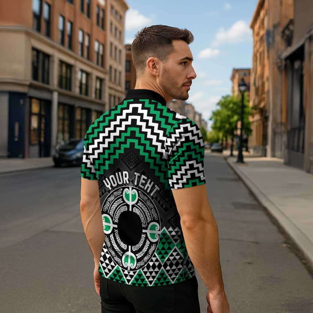 Personalised Aotearoa Niho Taniwha Motif Zipper Polo Shirt Green Style LT9 - Polynesian Pride