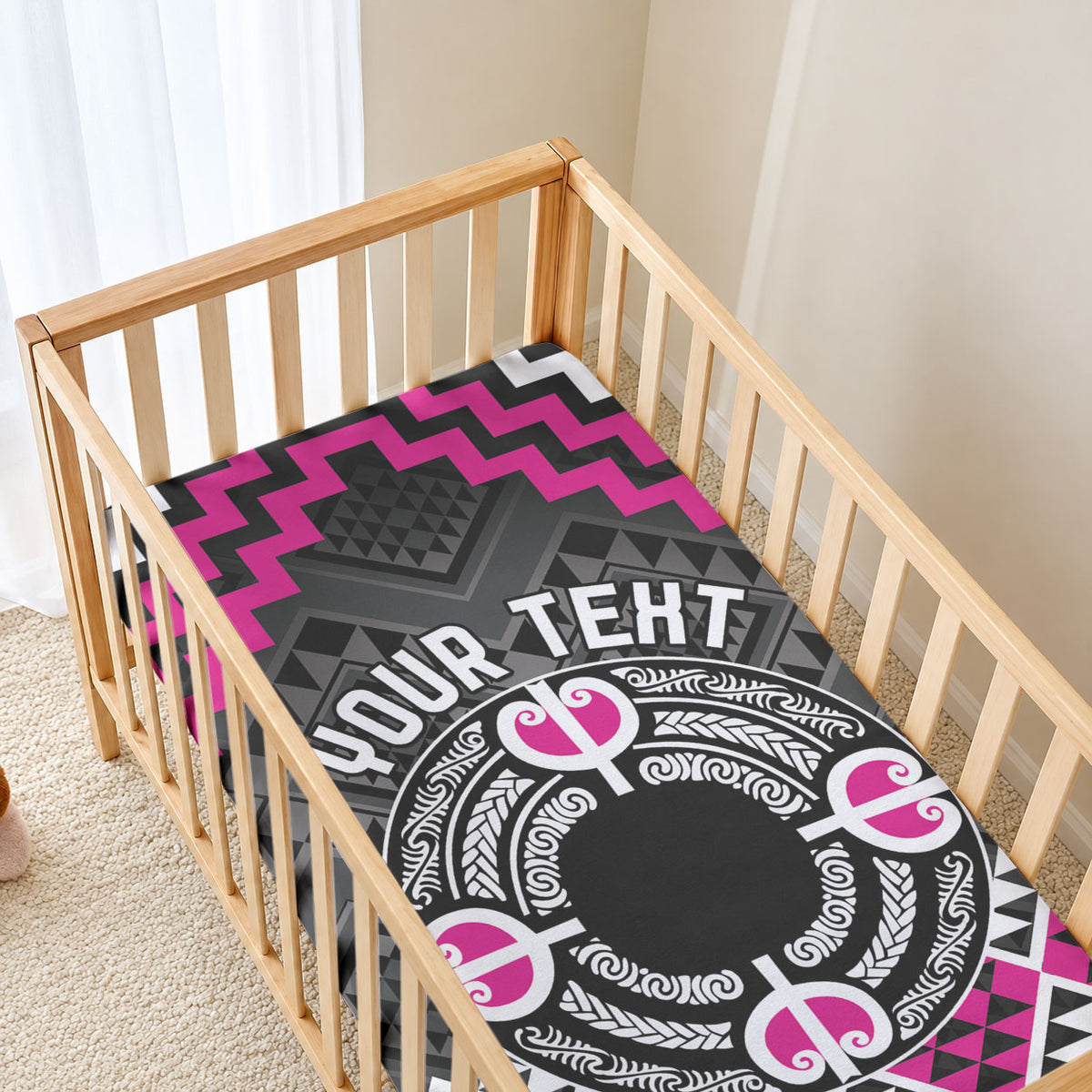 Personalised Aotearoa Niho Taniwha Motif Baby Bed Cover Pink Style LT9 - Polynesian Pride