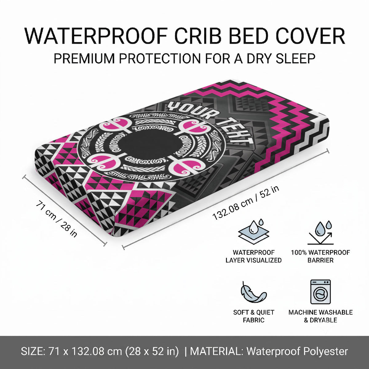 Personalised Aotearoa Niho Taniwha Motif Baby Bed Cover Pink Style LT9 - Polynesian Pride