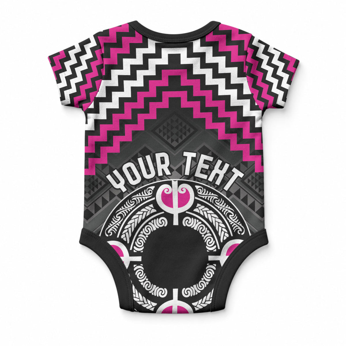 Personalised Aotearoa Niho Taniwha Motif Baby Onesie Pink Style LT9 - Polynesian Pride