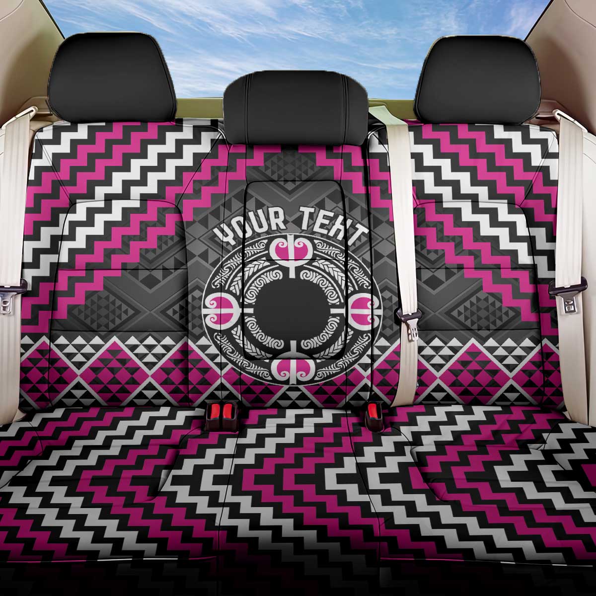 Personalised Aotearoa Niho Taniwha Motif Back Car Seat Cover Pink Style LT9 One Size Pink - Polynesian Pride